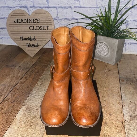 MOMA Brown Distressed Leather Biker Buckle Ankle Boots Sz-37 / 7 US - Picture 7 of 11